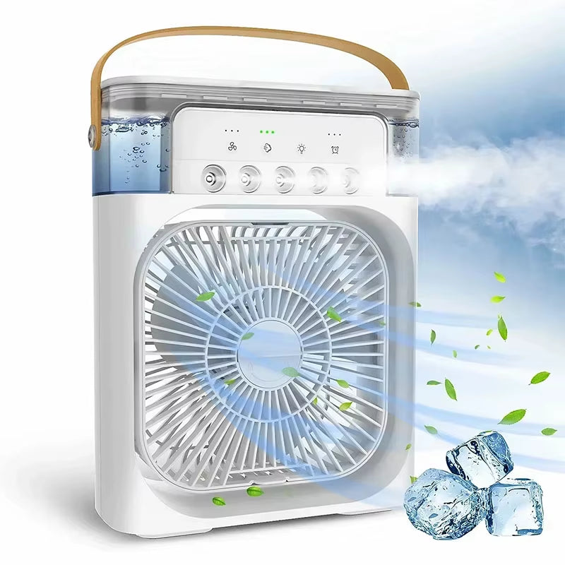 Summer Cooling Fan 3 in 1 Portable Desktop Humidifier USB Mini Air Conditioners Night Light Water Mist for Home, Office